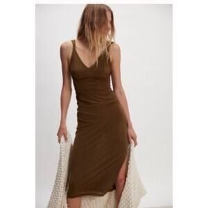 Intimately Free People Long Live Mesh Midi Slip Olive Green sz Medium NWT